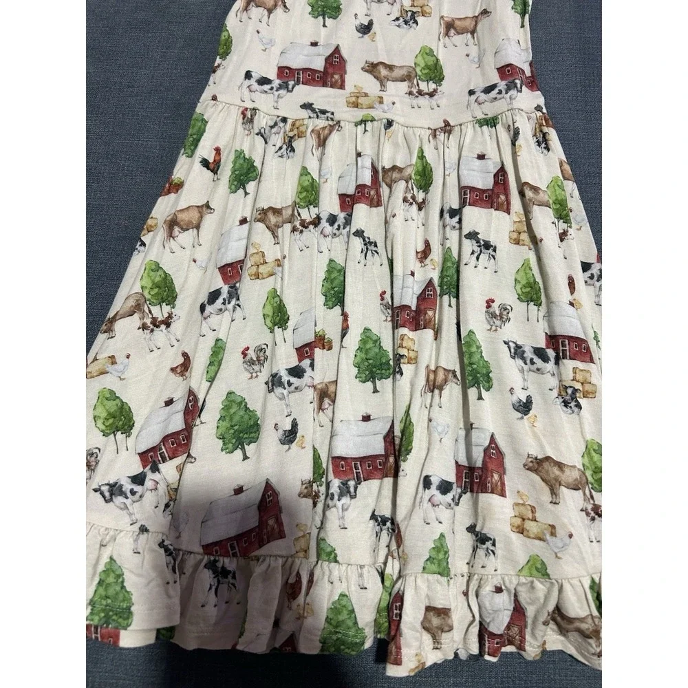 Posh Peanut Girls Bamboo Farm Print Dress Size 7/8